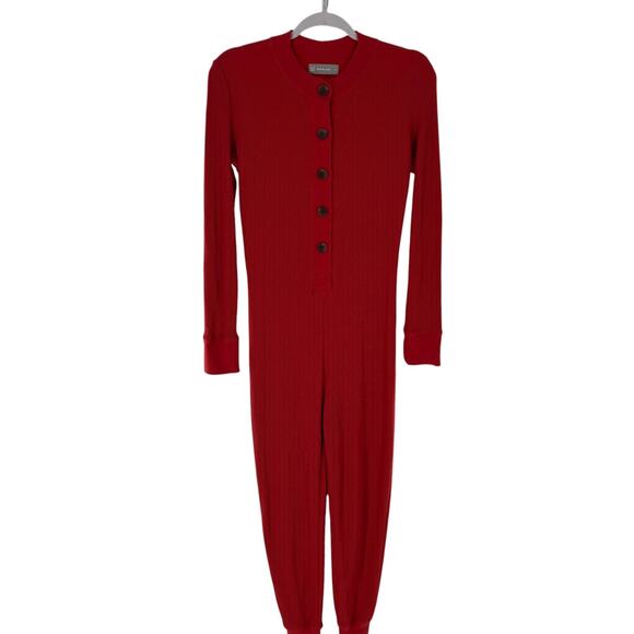 Everlane Red Cotton The Waffle Knit Onesie One Piece Jumpsuit - Picture 5 of 12